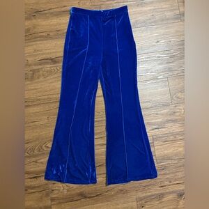 A Calin by flying tomato Vibrant Blue Velvet Flare Pants - Flattering fit
